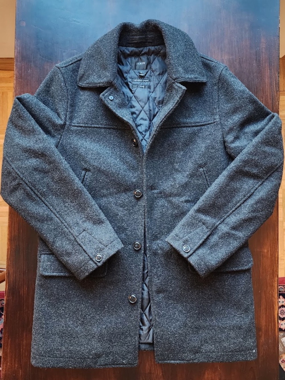 J.Crew University Jacket Mens Small Slim Gray Wool Coat Quilted Lined